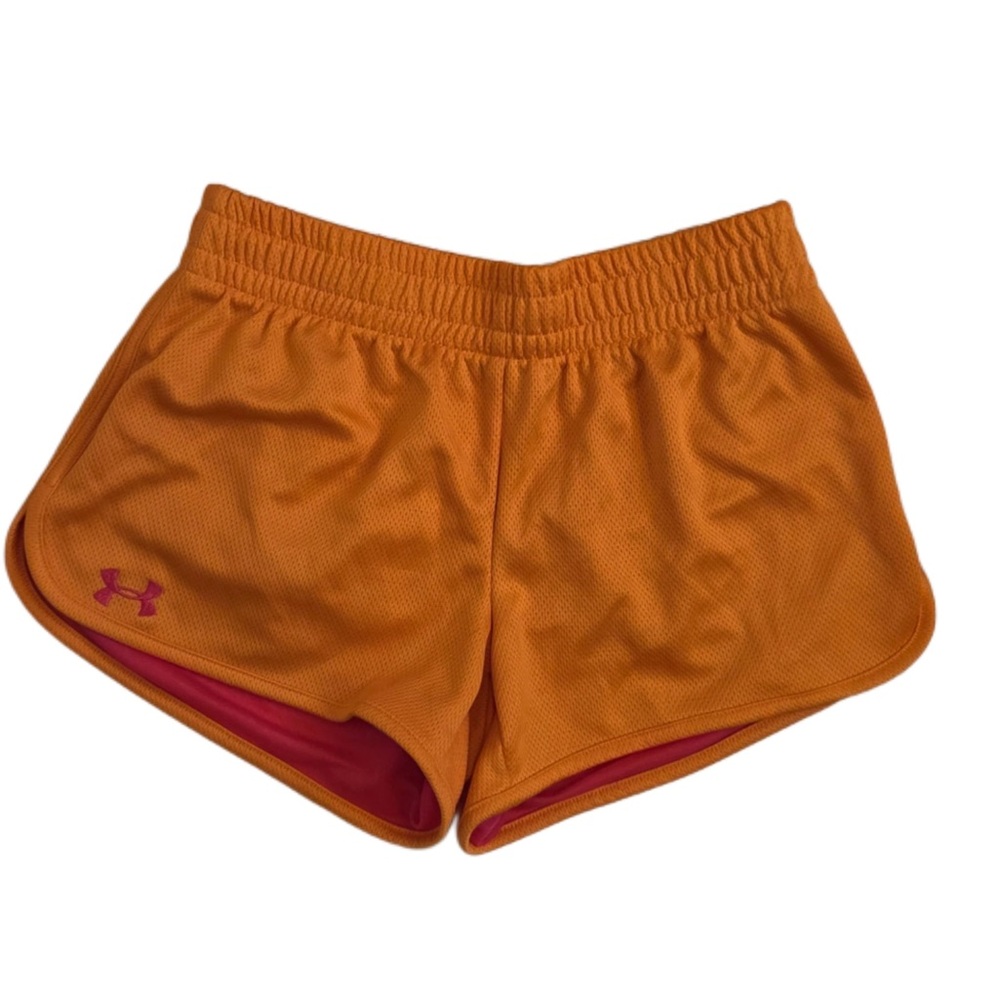 Under Armour heat Gear Women's Vibrant Orange Athletic Shorts - Picture 1 of 5